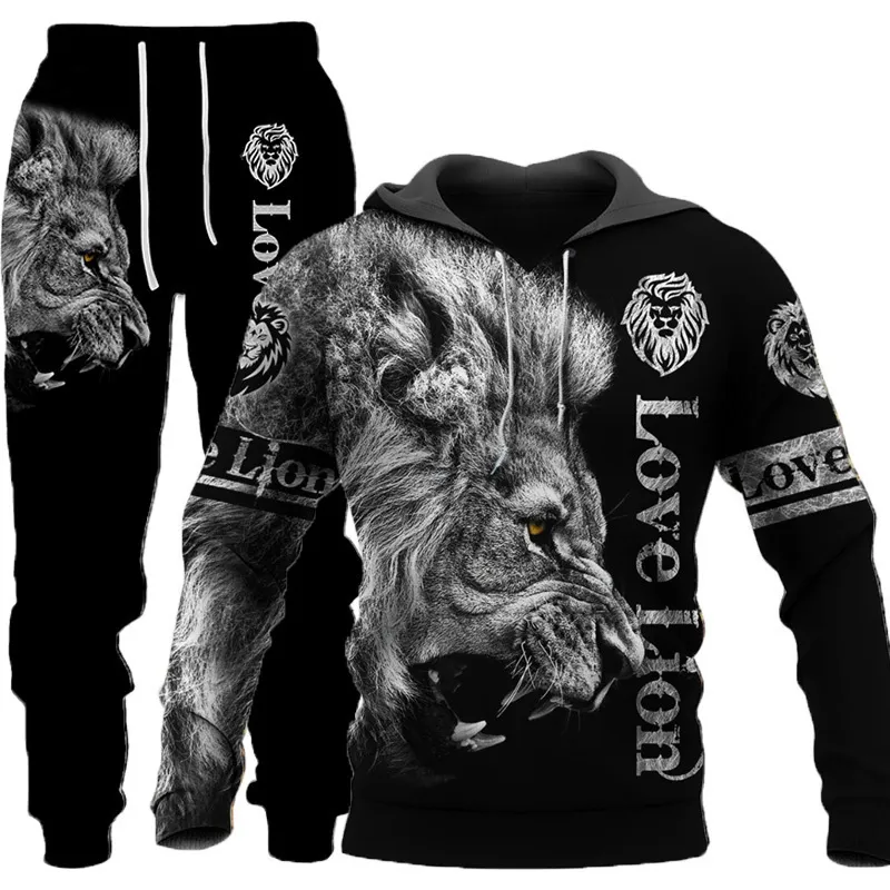 Erkekler ve Kadınlar 3D Baskılı Orman Tiger Tarzı Günlük Giyim Kurt Moda Sweatshirt Hoodies ve Pantolon Egzersiz Takımları 009