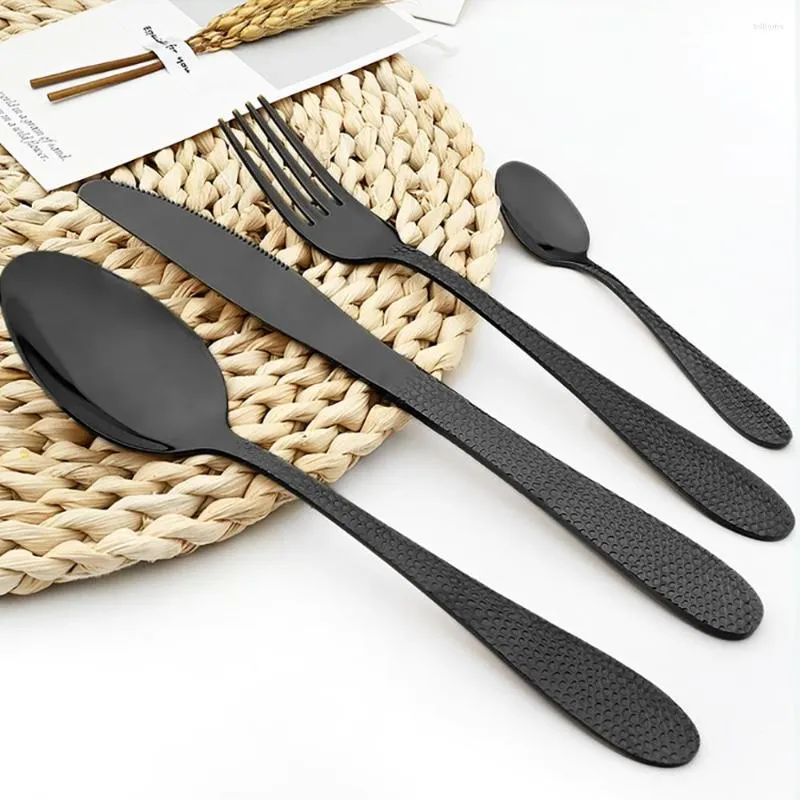 Flatware Sets 4/16/24Pcs Kitchen Utensils Vintage Black Cutlery Set Stainless Steel Tableware Knife Fork Teaspoon Dinnerware
