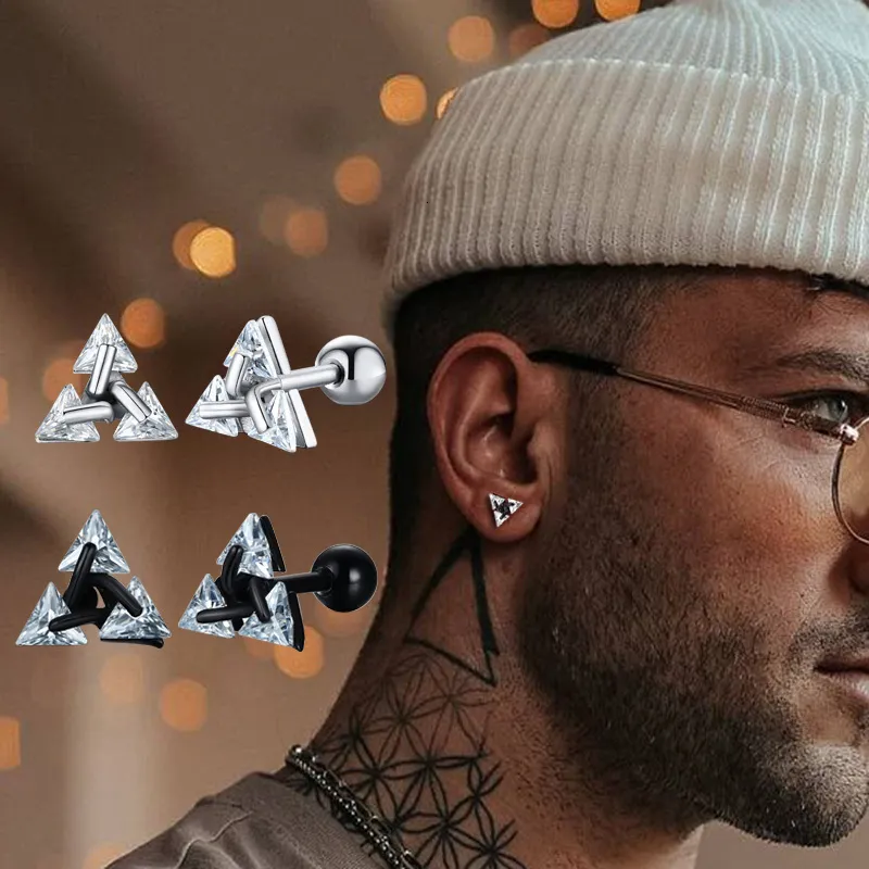 Stud Men Stud Earring Triangle Pierced Crystal Zircon Stud örhängen Rostfritt stål Tiny Minimalist Studs For Mens Women Jewelry 230426