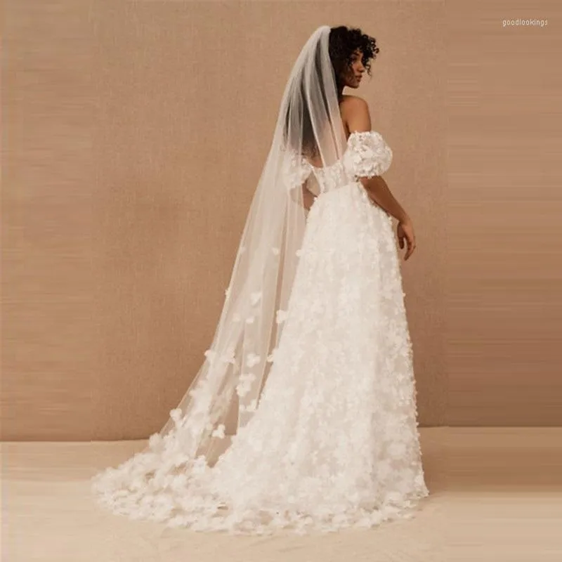 Voiles de mariée 3D à la main cathédrale florale voile pour pétales femme goutte robe de mariée accessoires 3M