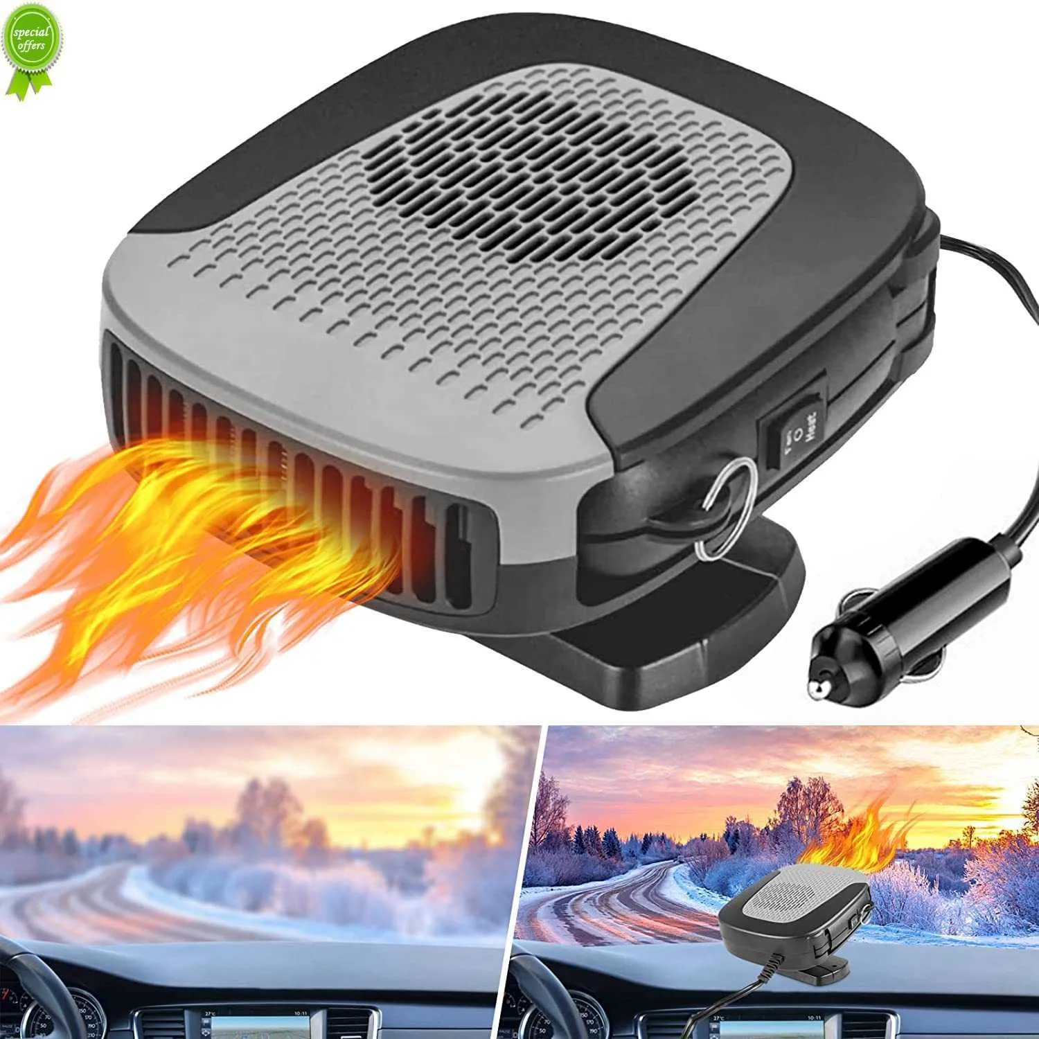 Chauffage Voiture 12V 150W - 2 En 1 Chauffage Et Ventilateur - Désembueur Pare-brise, Rotatif à 180° - Prise Allume-cigare, Pour Hiver Et été