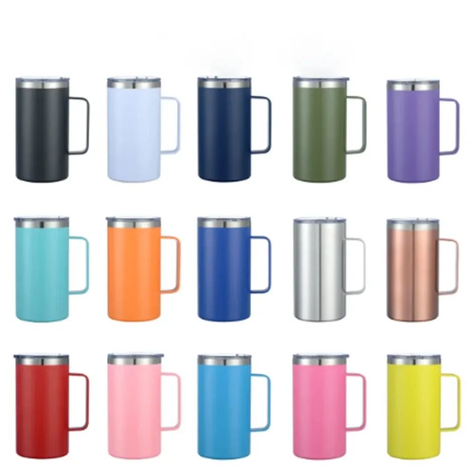 24Oz Mok Rvs Tumbler Thermos Melk Cup Vacuüm Geïsoleerd Wijnglas Met Handvat Koffie Waterfles FY5197 1122