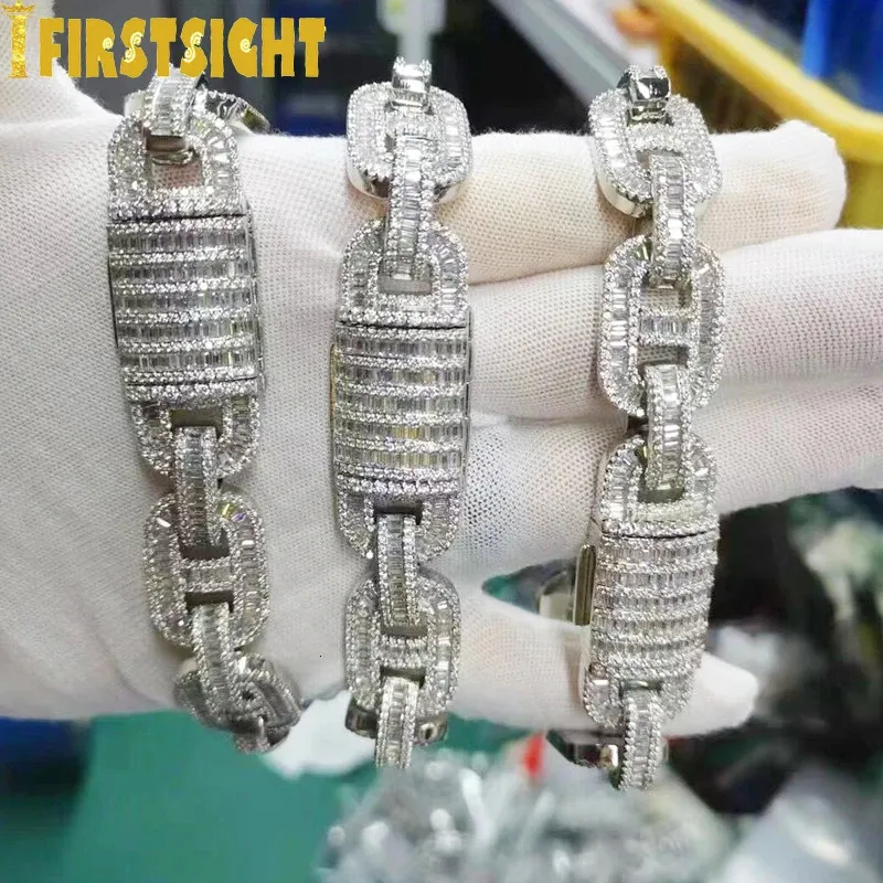 Chokers Lock Pin CZ Link Charm Halsketten 15mm Bling Iced Out Zirkonia Silber Farbe Kubanische Kette Männer Hip Hop Schmuck 231127