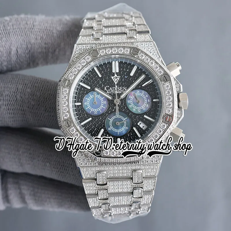 SF SF26473 Japonia miyota kwarc chronograf ruch męski zegarek w pełni zamocony utwardzony diamentowy czarny sztyft markery diamentów bransoletka wieczna biżuteria zegarki biżuterii