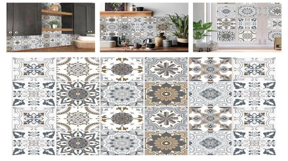 Naklejki ścienne 24pcs backsplash płytka skórka klei klei wodoodporne zdejmowane naklejki schodowe do łazienki do wystroju kuchni 8930222