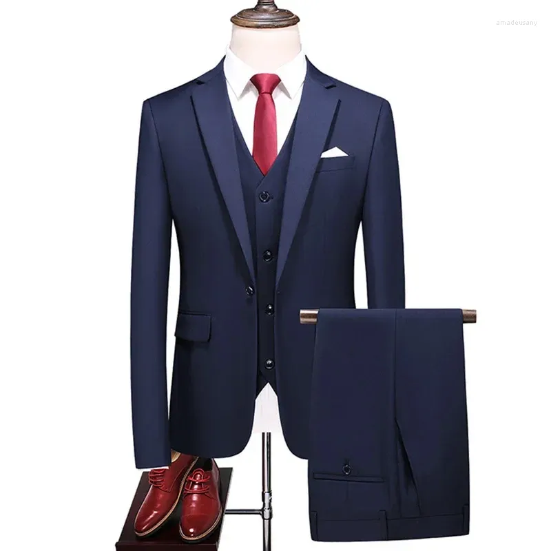 Men's Suits (Jacket Vest Pants) Brand Clothing High Quality Business Blazers/Male Slim Cotton Casual Groom Dress Three-piece
