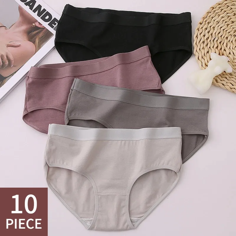 Kvinnors trosor 10 stycken Set Cotton Woman Underwear Soild Kvinnliga underkläder PCS Underbyxor Tangas Drop 231127