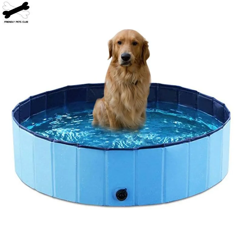 Tillbehör fällbar hund simning Pool Pet Bath Pool Round PVC Läcksäker vattenpool inomhus och utomhus för hundkatter och barn