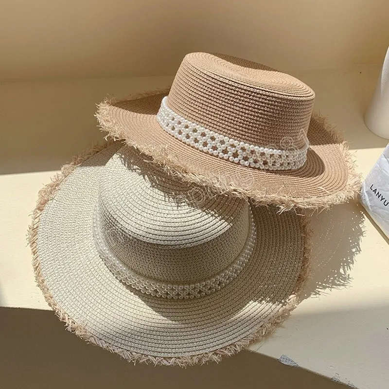 Sonnenhüte Frauen Männer Sommer Frühling Runde Spitze Perle Strohhüte Outdoor Strand Sonnenschutz Frauen Breite Krempe Hüte Sombreros De Mujer