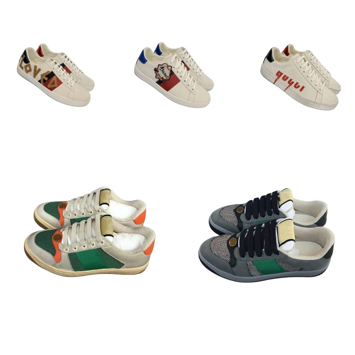 Tasarımcı Sıradan Ayakkabı Kadın Ayakkabı Cucci Ayakkabı Düz ​​Dipli Kaykay Ayakkabı Deri Patchwork Tiger Nakış Siyah Beyaz Yeşil Stripes Yürüyüş Erkekler Spor Ayakkabıları