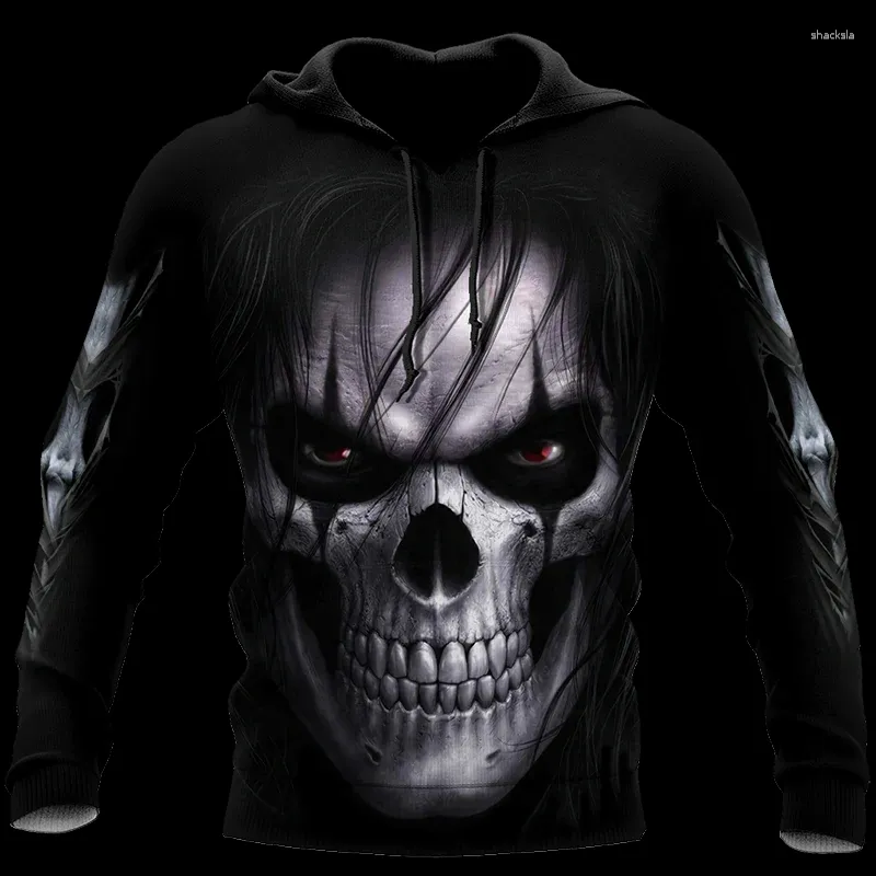 Hoodies masculinos horror crânio gráfico para roupas masculinas outono 3d impressão completa 2023 manga longa topos casual streetwear com capuz camisetas