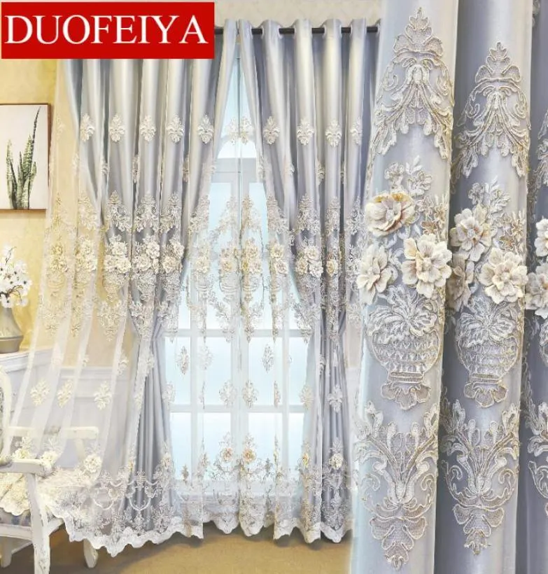 Koreańskie zasłony do salonu haftowane w stylu europejskim do jadalni do sypialni luksus tiul elegancki drzwi 2205178483875