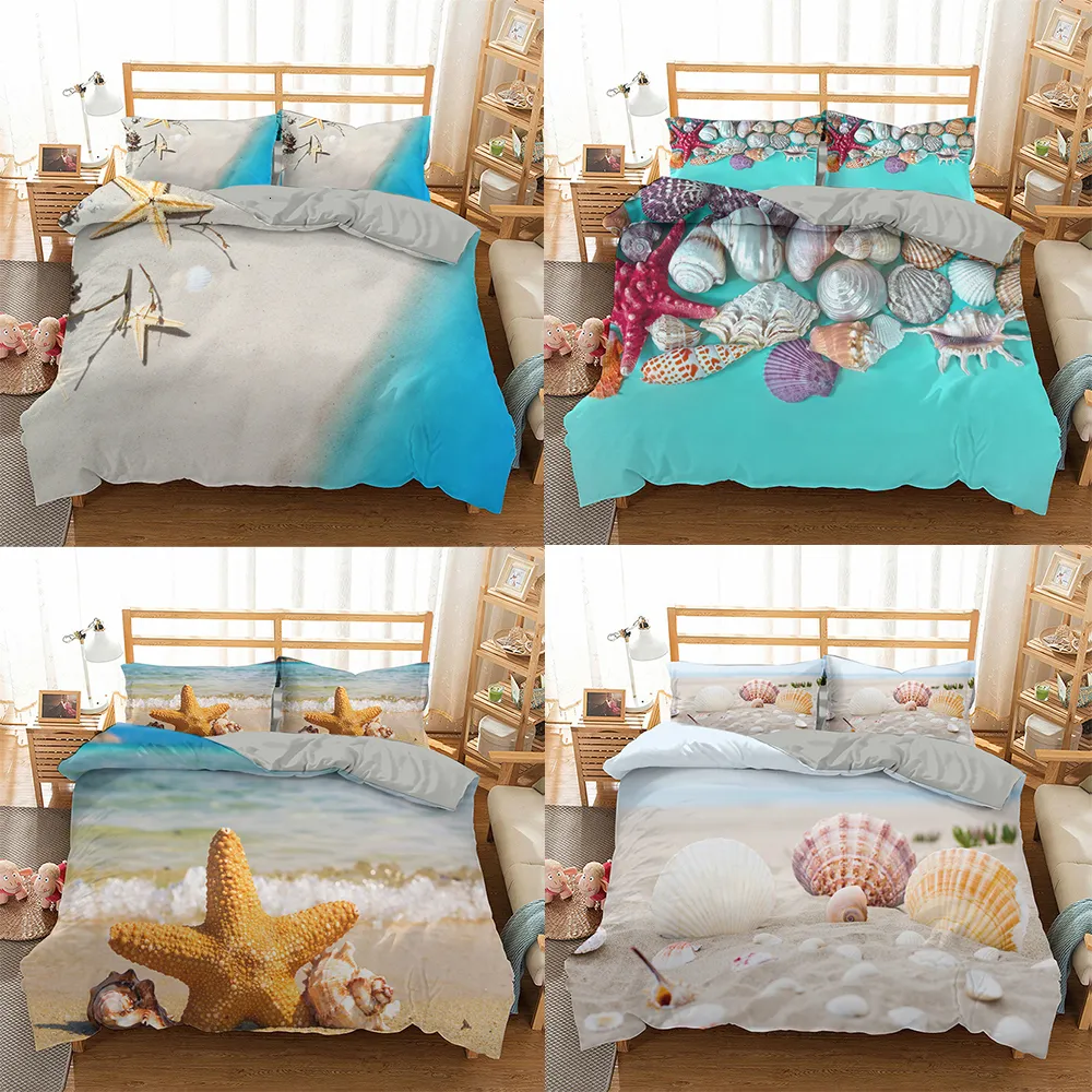 Bedding sets 3D Beach Shell Starfish Duvet Cover Bedding Set Summer Bedspread Quilt Comforter Cover Euro King Queen Size Teens Home Bed Decor 230427