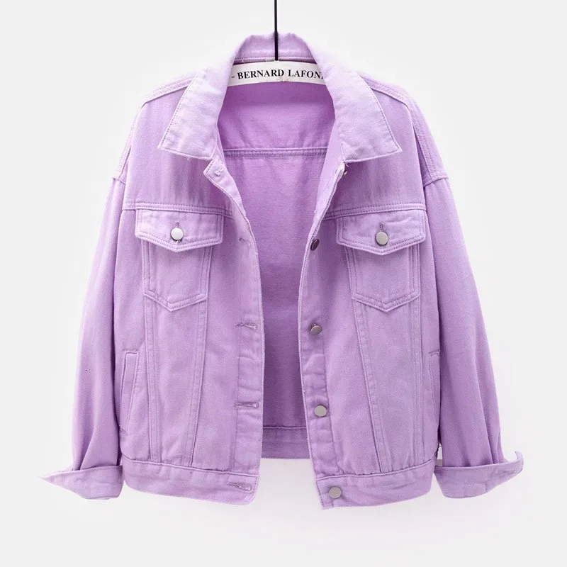 Women's Jackets Women's Plus Size Denim Jacket Spring Autumn Short Coat Pink Jean Jackets Casual Tops Purple Yellow White Loose Outerwear 230427
