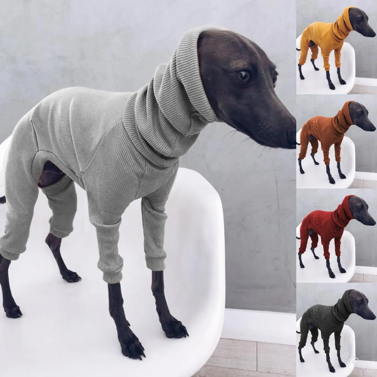 Rompers Solid Fourlegged Rib Dog Clothes Turtleneck Pet tröja för Whippet italiensk Greyhound Winter Pullover Jumpsuit för stora hundar