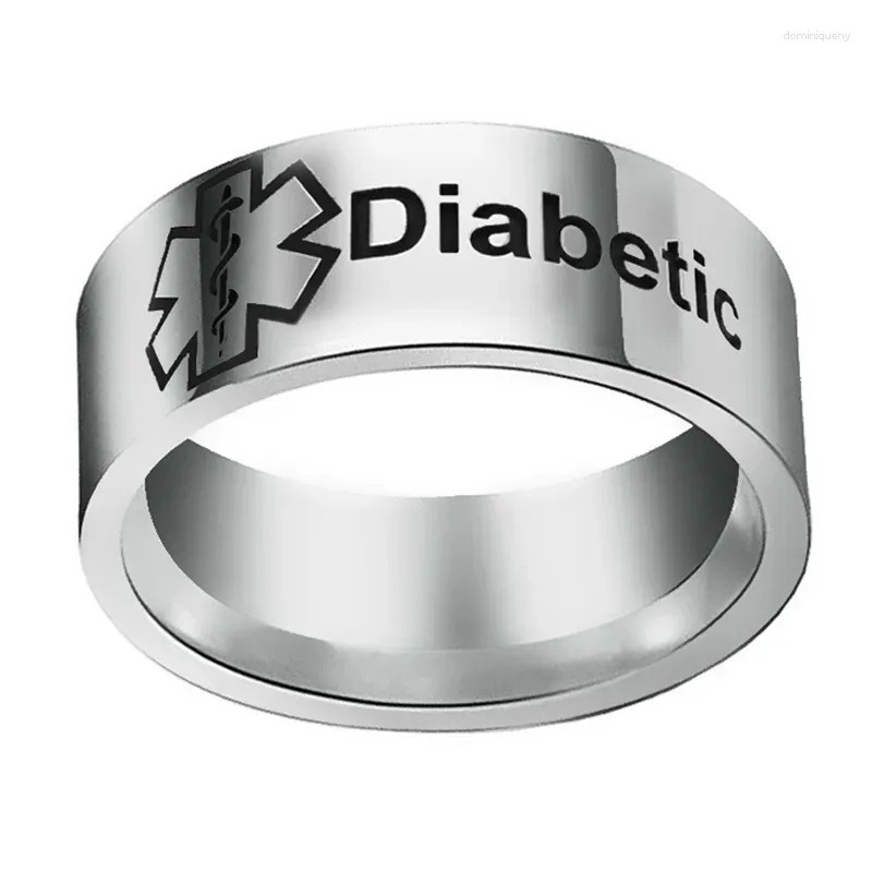 Кольца-кластеры для диабетиков, идентификационное кольцо для мужчин и женщин, нержавеющая сталь, ширина 8 мм, SOS, экстренный палец, тип 1, ювелирные изделия унисекс