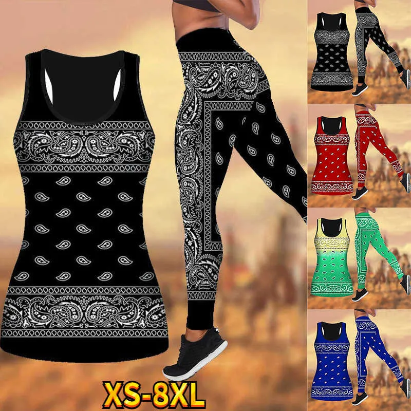 Yoga outfit Yoga outfit för kvinnor mode bandana mönster 3d tryckt träning leggings fitness sport gym running lyft höfter xs-8xl p230504