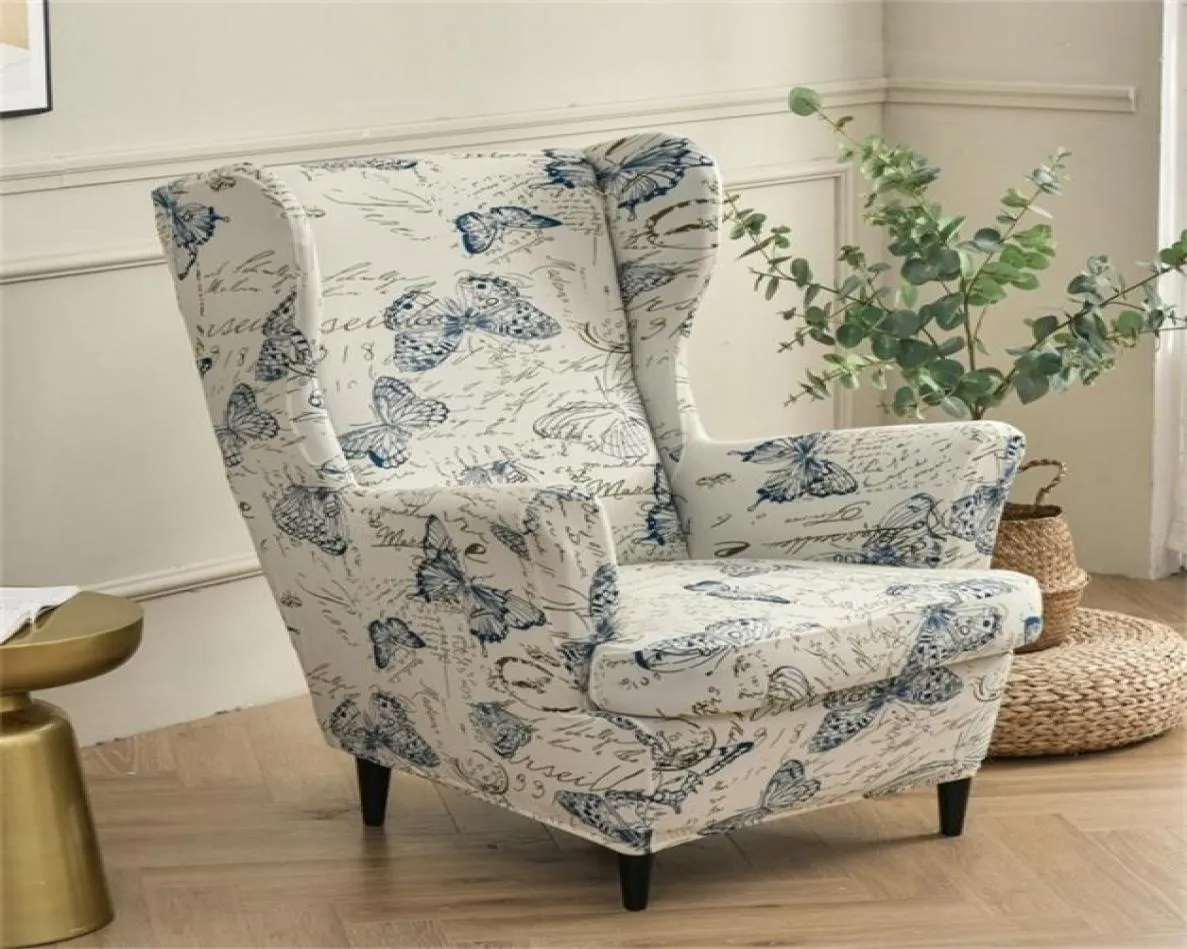 Stretch Wing Chair Cover Butterfly Pattern Spandex fåtölj täcker nordiskt avtagbart avslappnande soffa slipcover med sittdyna täcker 24506740