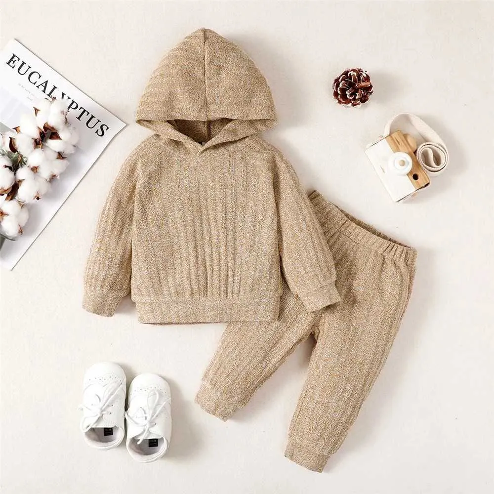 Ensembles de vêtements mois nouveau-né bébé garçon sweat à capuche rayé 2 pièces ensemble de vêtements enfant en bas âge fille à capuche à manches longues chemise pantalon tenue chaude