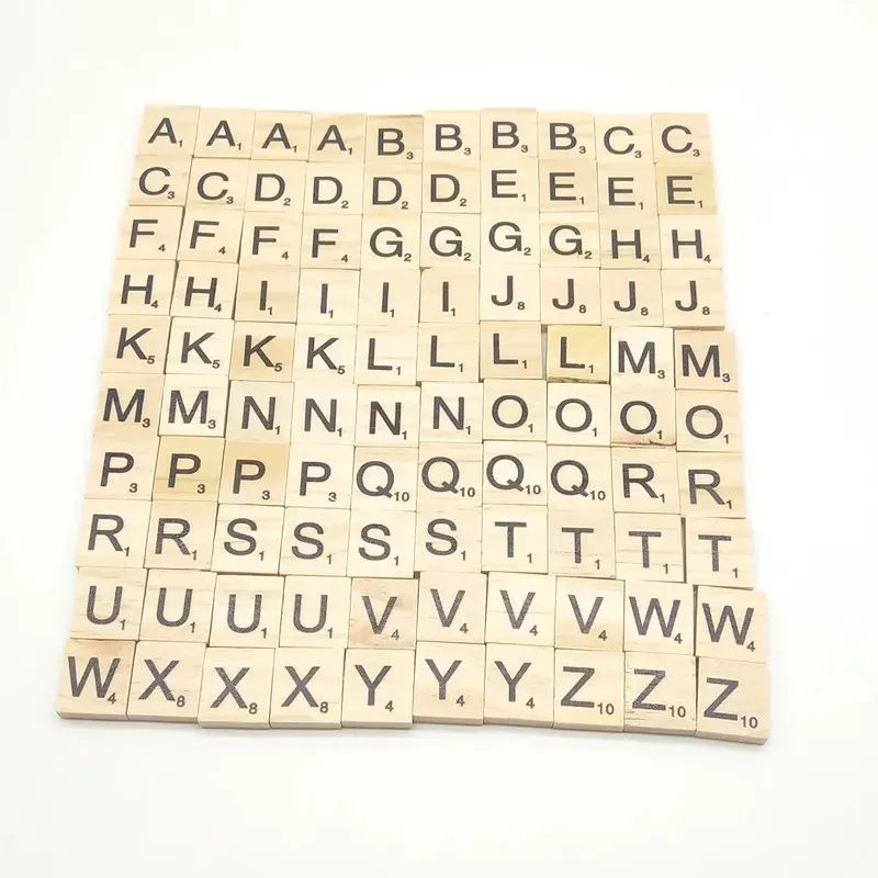 Carreaux de Scrabble Alphabet en bois, lettres noires et chiffres pour l'artisanat en bois, 100 pièces/ensemble