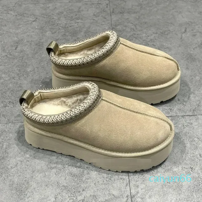 Pantofole in pelliccia di semi di senape con plateau Australia classici stivali da neve ultra mini da donna scarpe slip-on calde in pelle scamosciata invernale di montone nero grigio