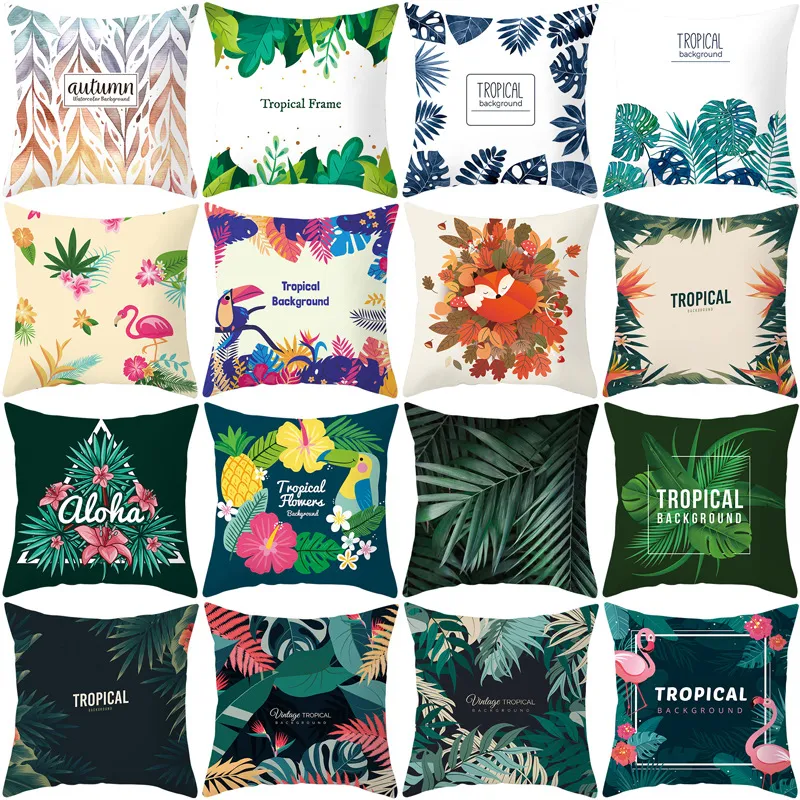 Shopee Cross-Border Home Soft Furnishings Plant Digital Printing Car Sofa Peach Skin Pillow Cushion Cover Wholesale