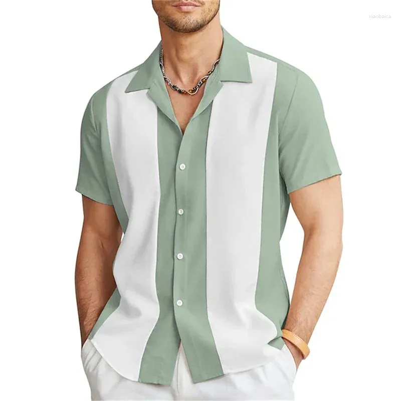 Men's Casual Shirts Fashion Summer 2023 Shirt Bowling Button Short Sleeve Color Matching Lapels Street Daily 6 Colors