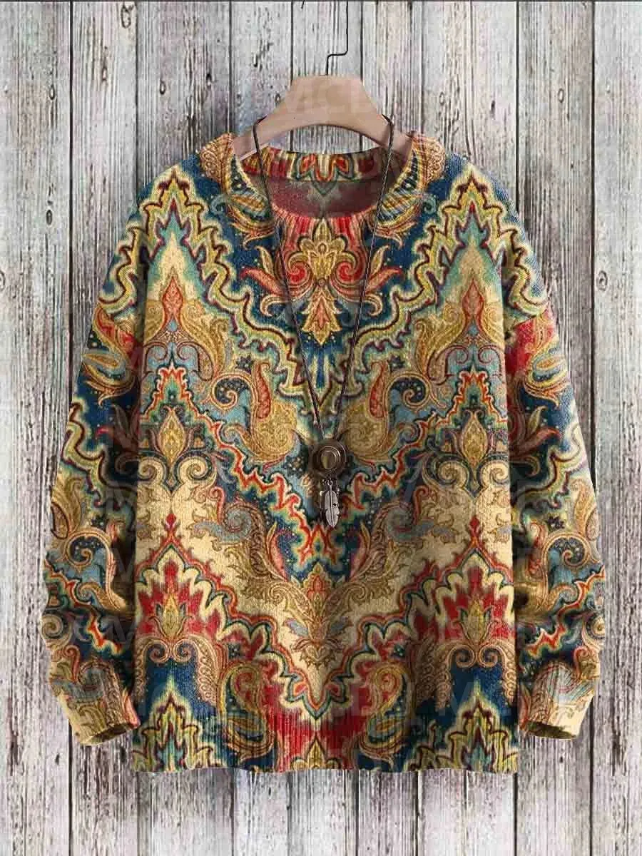 Men s Hoodies Sweatshirts Vintage Art Printed Casual Knit Pullover Sweater Women For Men 231127