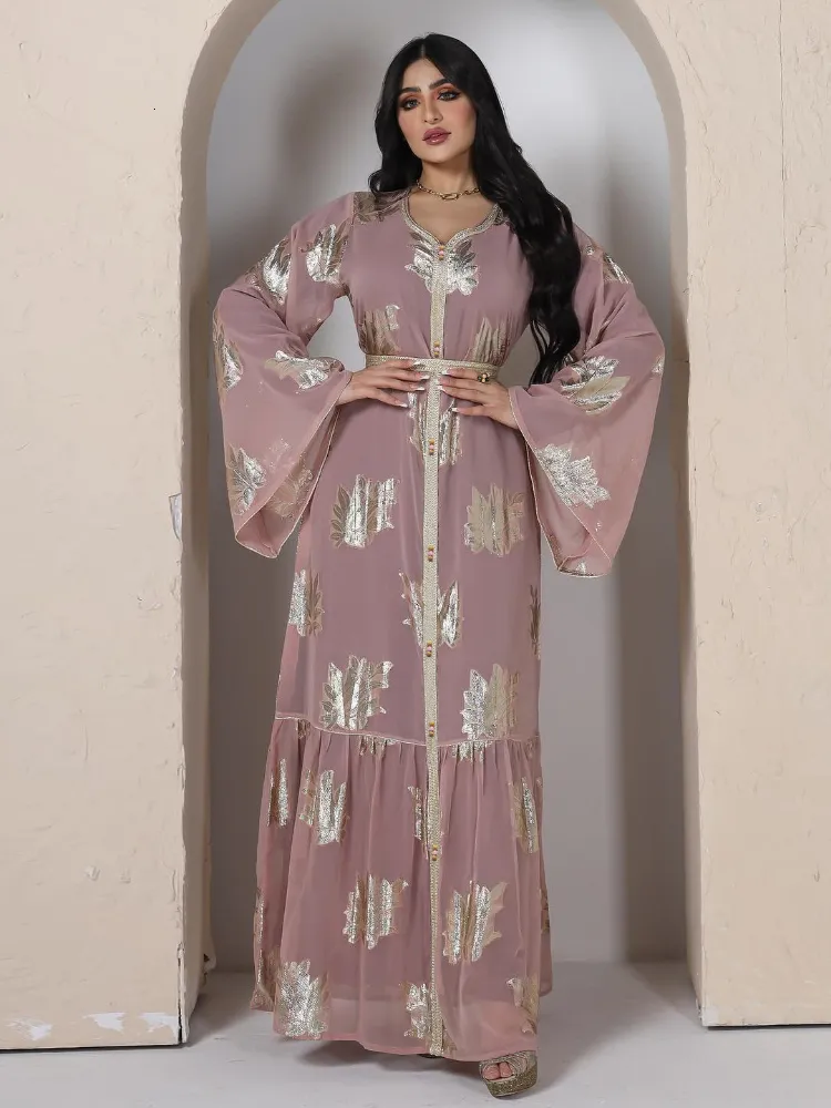 Ropa étnica Árabe Marruecos Vestido musulmán Abaya Mujeres Ramadán Gasa Abayas Dubai Turquía Islam Kaftan Longue Musulmane Vestidos Largos 230426