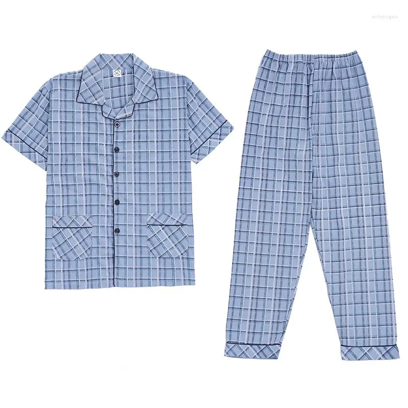 Men's Sleepwear Summer Cotton Men Pajamas Set Short Sleeve Turn-down Collar Plus Size 4XL Male Tops Long Pants 2Pcs Pyjamas