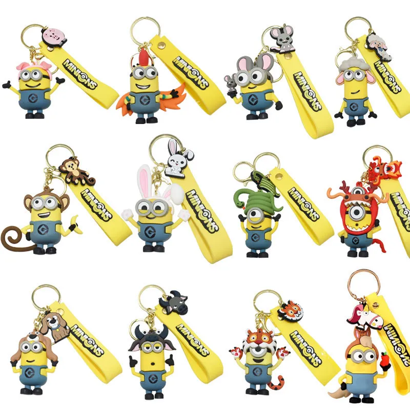 Despicable Me Minions Anime Peripheral Keychain Car Decoration Pendant Boys and Girls Gift Teenagers and Children's Favorite the twelve Chinese zodiac signs