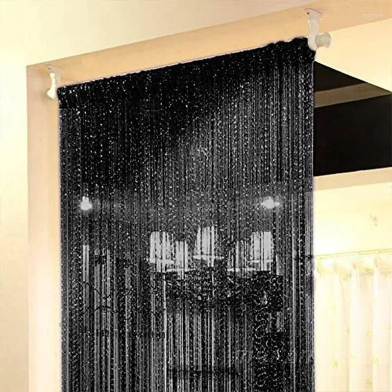 Gordijn woonkamer touw glanzende kwast zilverlijn cortinas massieve kleur raam huisdeur dekverdeler