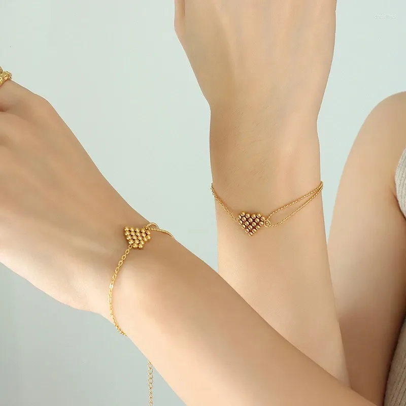 Bracelets à maillons tendance à la mode, Design Unique, perles en acier élégantes, pendentif en forme de cœur, bijoux pour femmes, cadeaux de fête de tempérament senior