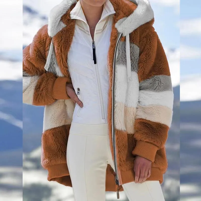impliciet Voorwaarden Plons Bont Dames Mode Faux Bont Jas Winter Overjas Warm Fleece Capuchon Jas Plus  Size Jas Casual Losse Patchwork Jas Merk Kleding Van 15,31 € | DHgate