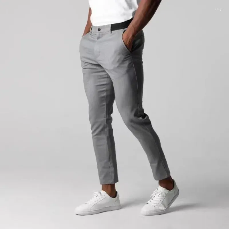 Men's Pants Men Fashion Business Casual Slim, długie biuro chudy spodnie solidny kolor proste spodnie