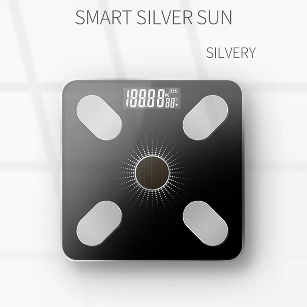 Balanças de carregamento solar app bluetooth inteligente eletrônico equilíbrio de peso escala de gordura corporal suporte para android ou ios