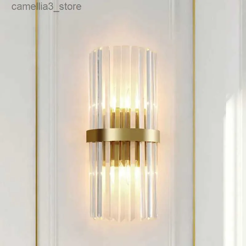 Wall Lamps Modern Led Wall Lamp Crystal Gold Nordic Sconce Bedroom Bedside Lighting Fixture Hall Living Room Decoration E14 Glass Bar Light Q231127