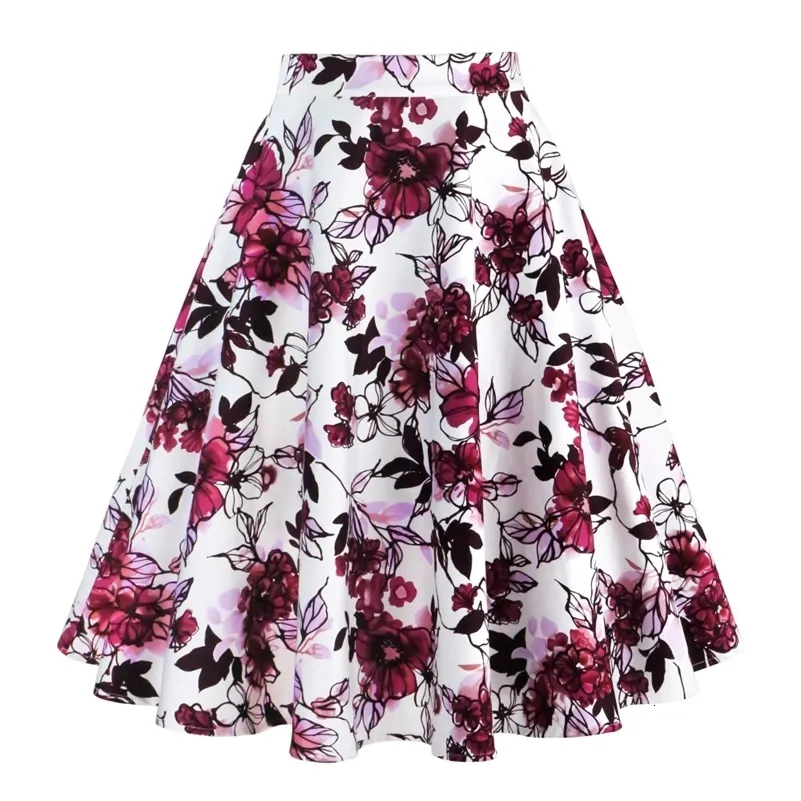 Jupes Arrivée été une ligne Vintage jupe florale années 50 Pin Up Style Rockabilly Swing jupes femmes rétro taille haute jupe Midi 230427