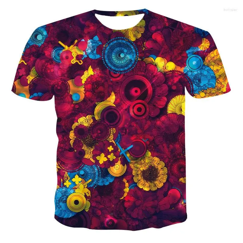 メンズTシャツ夏のカジュアルシャツの男性抽象シャツプリントカラフルフラワーTシャツ3D面白いハラジュクアニメ服