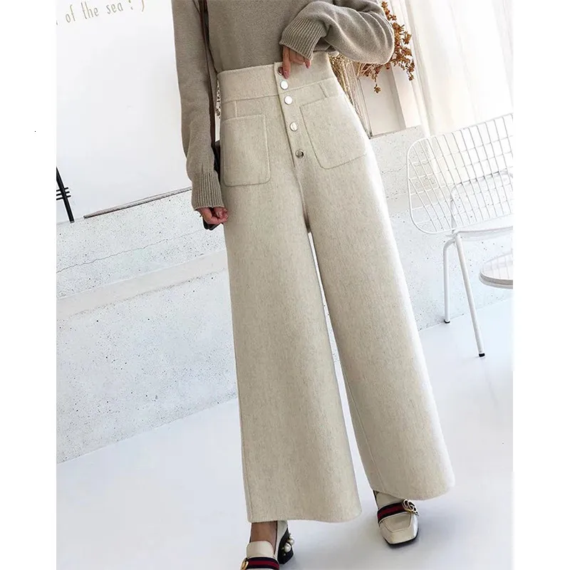 Women's Pants s MEXZT S3Xl Elegant Woolen Wide Leg Pant Korean High Waist Baggy Trousers Office Lady Black Casual Autumn Winter 231127