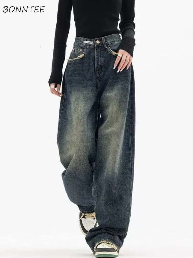 High Waist Women Casual Jeans Korean Style Streetwear All-match Loose Ladies Wide Leg Denim Pants
