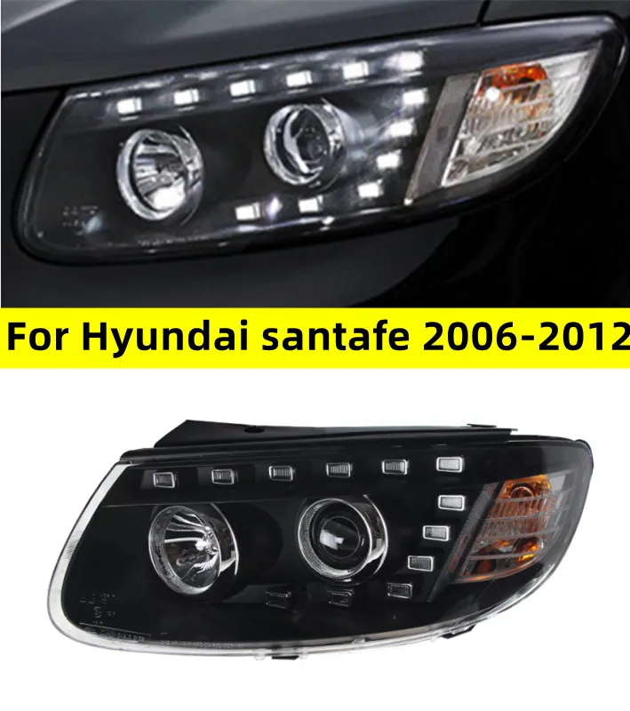 Фара для стайлинга автомобилей для Hyundai Santafe 2006-2012, фары DRL, спрятанная фара, динамический сигнал, биксеноновые аксессуары