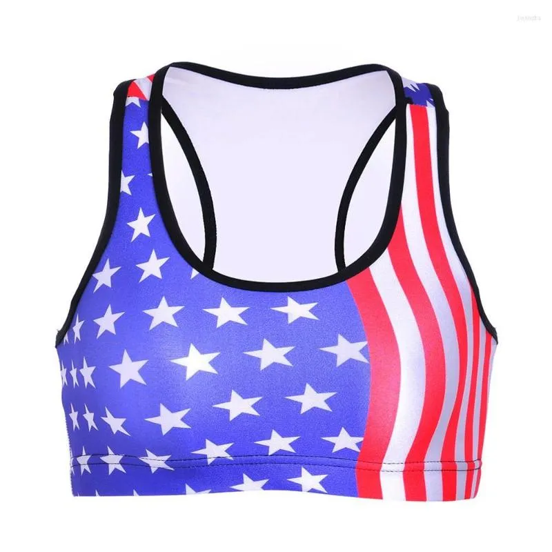 T-shirts pour femmes été 3D USA drapeau soutien-gorge de sport pour les courses Gym rembourré Push Up sans couture Fitness Shakeproof sans fil haut soutiens-gorge femmes Silicone