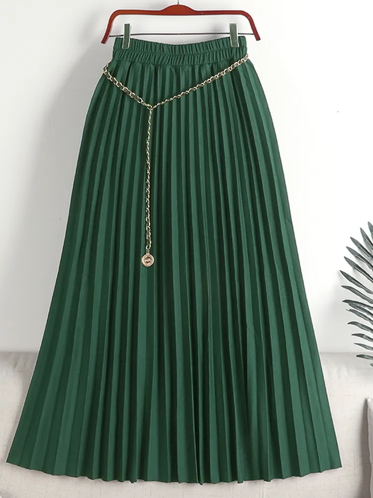 Saias Tigena Cadeia vintage plissada Midi Long Skirt for Women Spring Casual Simple Solid A Line High Salia High Salia Feminina Verde 230427