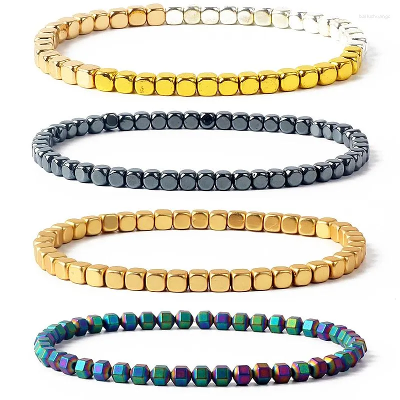 Bracelets de perles d'hématite carrées pour hommes, brin de 4mm, Mini énergie, pierre naturelle, dragage, points d'acupuncture, bijoux de Protection de la santé