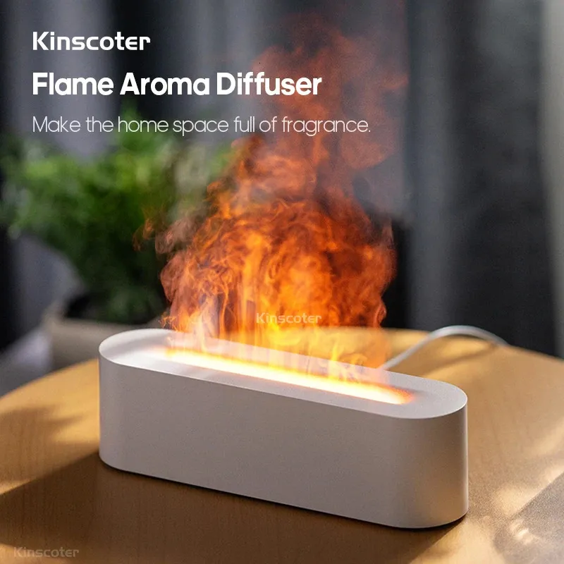 Objets décoratifs Figurines KINSCOTER Diffuseur d'arôme de flamme Humidificateur d'air Ultrasonique Brume fraîche Brumisateur LED Huile Essentielle Difusor Parfum Maison 231124