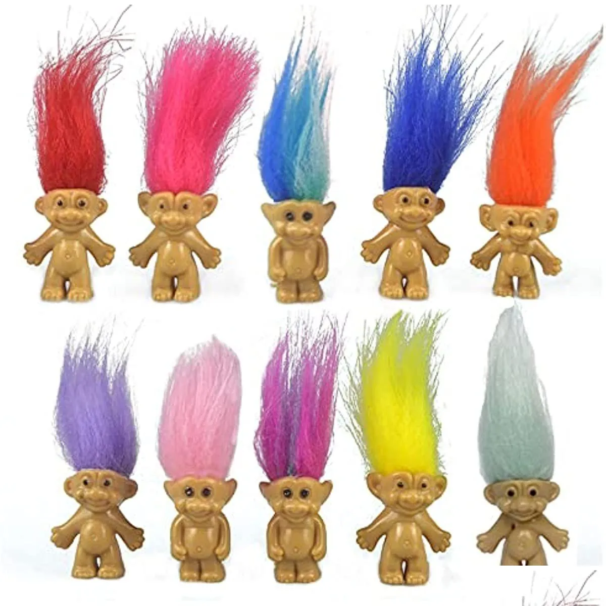 Bonecas 10 Pcs Mini Troll Dolls Brinquedos Pvc Vintage Trolls Lucky Boneca Figuras de Ação Bolo Toppers Cromático Adorável Cute Little Guys Collec DHP4Y