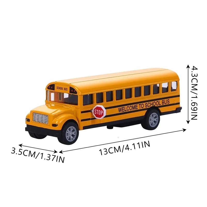 Diecast Model School Bus Children Car Simulation Off road Vehicle Pull Back Decoration Ornaments Collection Toys For 231124