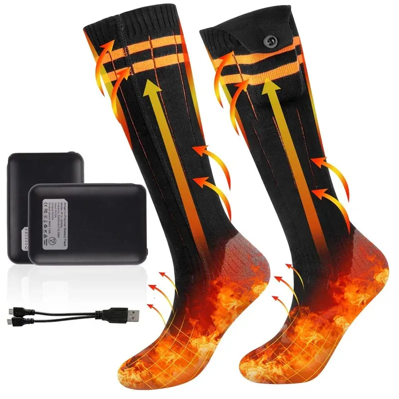 Sports Socks 5V 5000mAh Uppvärmda strumpor 4 växlar Justerbara elektriska strumpor för män Kvinnor Winter Warm Outdoor Sports laddningsbara termiska strumpor 231124