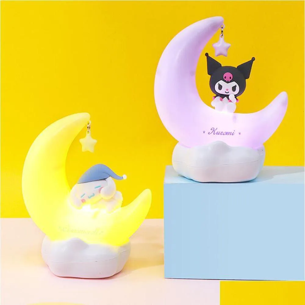 Novidade itens led romântico kuromi luz quarto decoração em forma de lua noite cinnamoroll boneca bonito lâmpada de mesa crianças presente